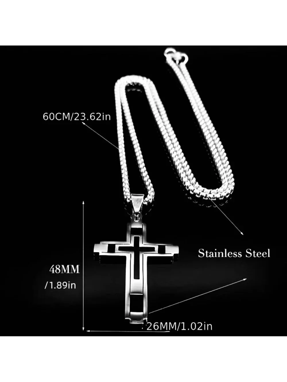 New - Elegant Stainless Steel Cross Necklace - Unique
